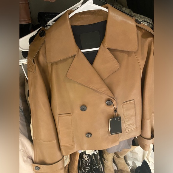 Massimo Dutti Short Real Napa Leather Trench Coat - Picture 1 of 6